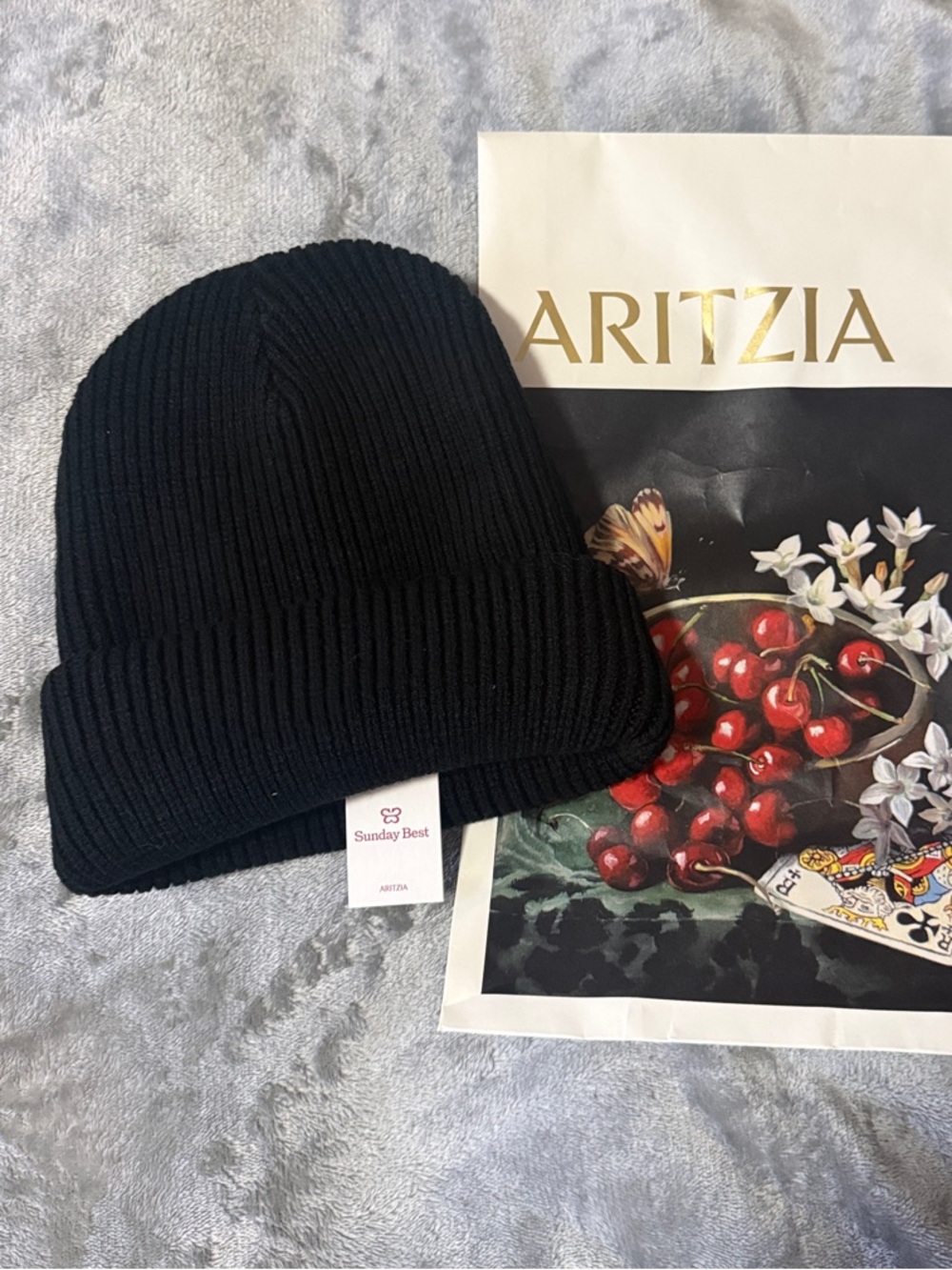 Aritzia Black Ribbed Cuffed Beanie